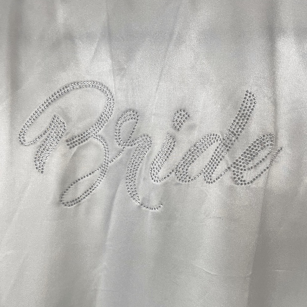 White Rhinestone Bride Wedding Silky Robe - Picture 8 of 10